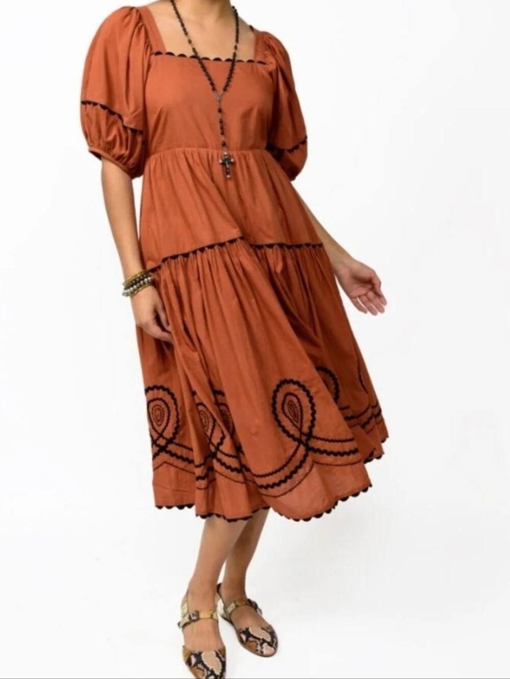 Sister Mary Loopy Midi Dress In Rust Size Small - Picture 3 of 5
